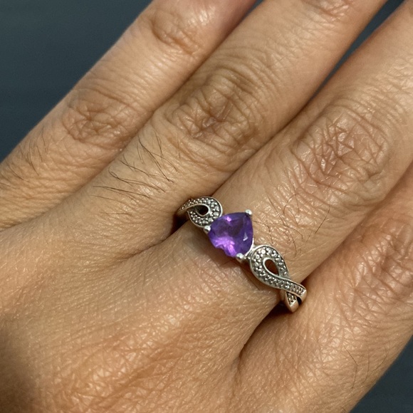 925 Sterling Silver Genuine Heart Shaped Amethyst Stone Size 9.75 - Picture 6 of 8